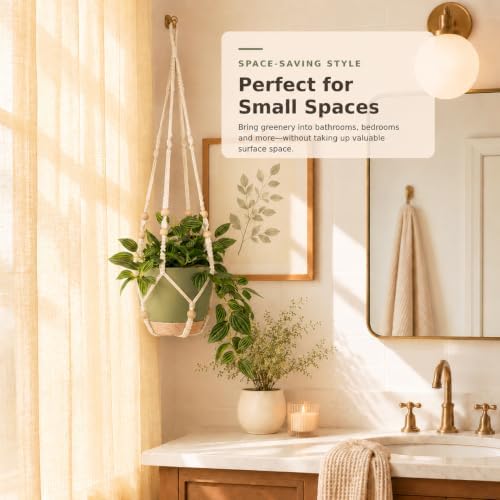 Bouqlife 3 Pack Hanging Planters for Indoor Plants Macrame Plant Hangers with Self Watering Flower Pots, 3 Different Size (Sage Green, Medium)