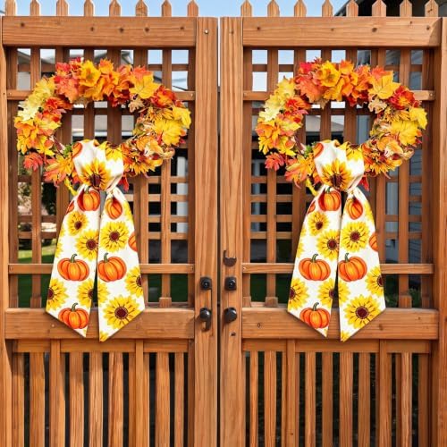 PHOGARY Fall Wreath Sash for Front Door Linen Porch Garland Home Decor