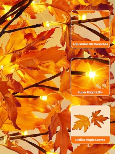 2 Pack 6FT 300 LED Lighted Maple Tree, Artificial Fall Tree Outdoor/Indoor