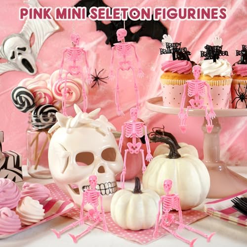 Jetec 6 Pcs Halloween Mini Plastic Skeleton with Jute Rope, Party Favors
