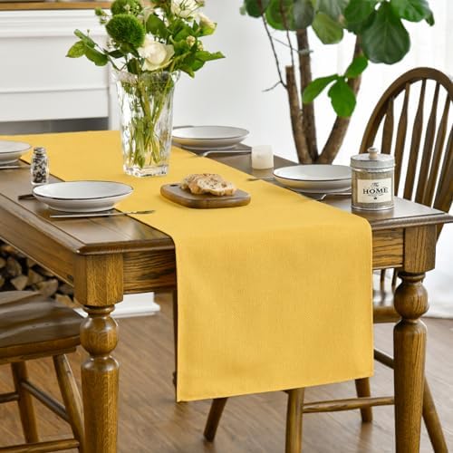 Artoid Mode Yellow Table Runner, Seasonal Summer Fall Washable Kitchen Dining Table Decoration for Home Party Decor 13x60 Inch