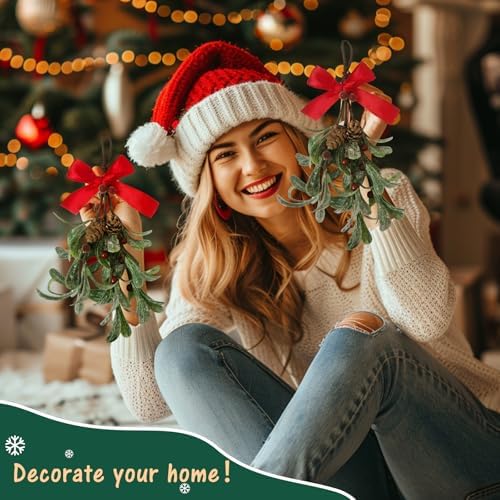 2PCS Christmas Mistletoe Decor, 9 Inches Artificial Hanging Ornament