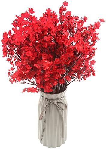 Hananona 10 Pcs Babys Breath Artificial Flowers Real Touch Fake Red Flowers Silk Plants for Christmas Home Decor Indoor Floral Arrangement Table Centerpieces Halloween Decor (Red, 10)