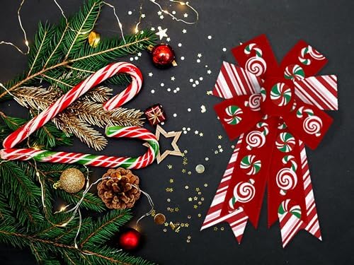 Estivaux 2 Pieces Christmas Bows for Wreath, Merry Christmas Wreath Bows Red Burlap Bows Xmas Candy Craft Bows Ornaments Winter Tree Bows for Front Door Christmas New Year Decorations