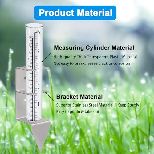 Rain Gauge Outdoor, 5" Rain Gauge with Stainless Steel Rack Holder