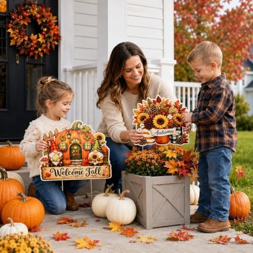 6Pcs Fall Yard Stakes Outdoor Decor Thanksgiving Autumn Harvest Decorations