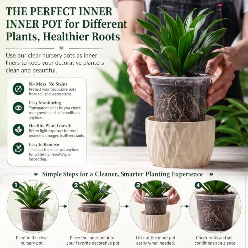 OUPSAUI 20 Pack 5 Inch Clear Nursery Pots for Plants, Clear Plastic Plant Pots with Drainage Holes, Flexible Nursery Pots Variety Pack, Seedling Planter Seed Starter Pots (5 Inch)