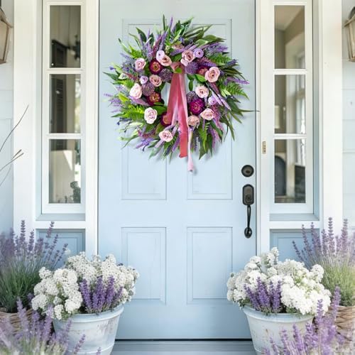 24 Inch Spring Summer Wreaths for Front Door Outside,Mantel,Porch&Entryway