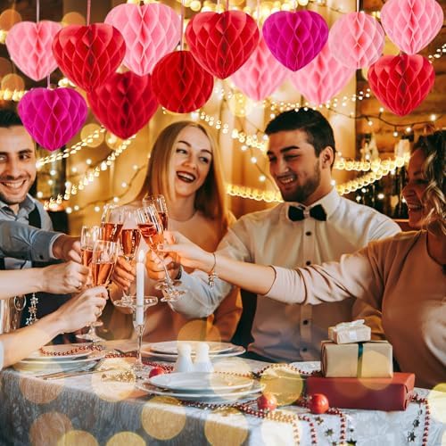 15PCS Valentines Day Decoration Hanging Heart Honeycomb Balls