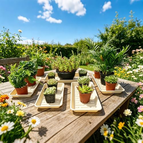 2 Pack Plastic Plant Tray Saucer Rectangular 20 21 Inch, Planter Trays Saucers Indoor Outdoor, Water Drip Tray for Flower Pot, Windowsill, 8.5 x 20.6 Inches, Beige