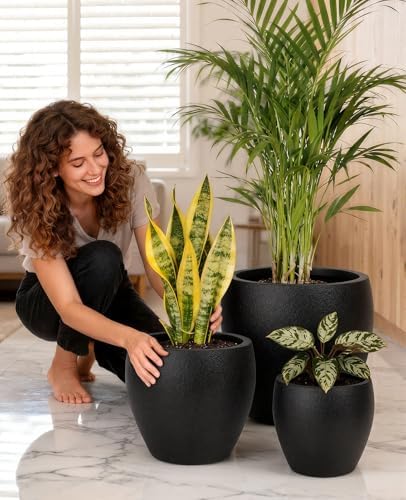 homenote 14.5/12/9.7 Inch Large Plastic Flower Pots with Drainage (3 Pcs)