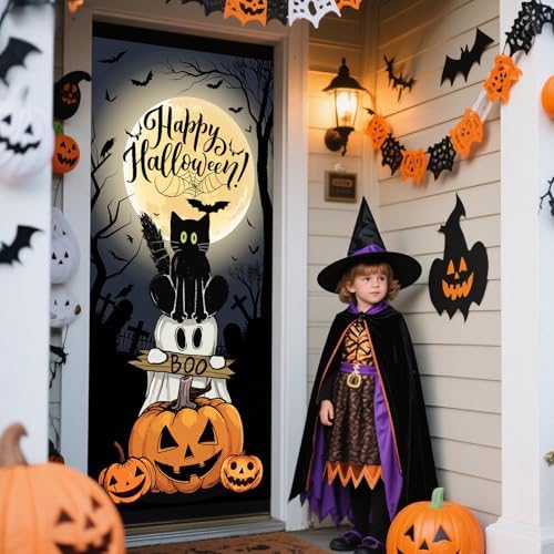 Halloween Cat Ghost Door Cover