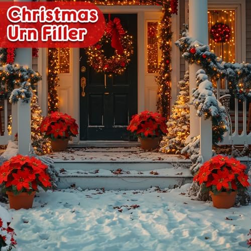 Daifunli 6 Pcs Christmas Poinsettias Artificial Flower for Outdoor Outside