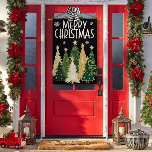 AVOIN colorlife Black Merry Christmas Trees House Flag Outside 28x40 Inch