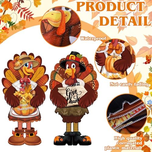 GlikCeil 6 Pcs Fall Yard Signs Large Turkey Yard Decor with Stakes 24 x 12 Inch Thanksgiving Decoration Outdoor Turkey Lawn Sign Garden Decoration Outside for Home Party Patio Backyard Walkway