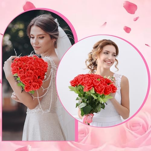 36 Pcs Silk Red Rose Bouquet Bridal Artificial Flowers