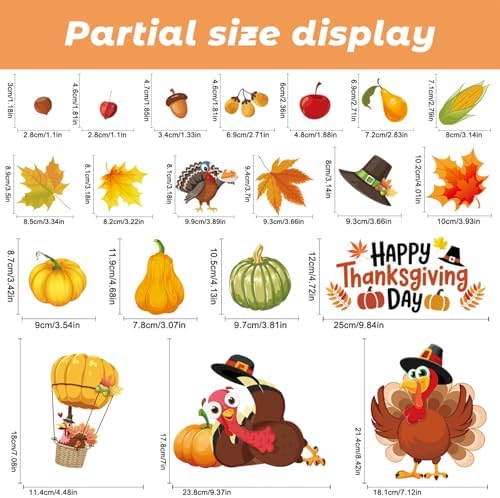 6 Sheets Thanksgiving Fall Window Clings, 73 Pcs Turkey Autumn Leaf Pumpkin Clings for Windows Thanksgiving Window Stickers for Home Holiday Party Store Glass Decoration