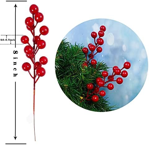 Artificial Berry, 24 pcs Christmas Berries Stems, Artificial Christmas Picks,Artificial Berries Stems for Xmas Tree Ornaments Wreath Decorations Home (Red)