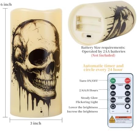 Amagic 3"x6" Halloween Flameless Candles, Waterproof LED Pillar Candles