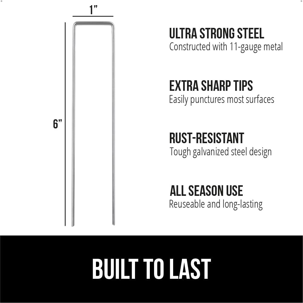 GORILLA GRIP Premium Landscape Staples 200 Pack 6 Inch, Heavy Duty 11 Gauge Galvanized Steel Garden Stakes, Sharp Rust