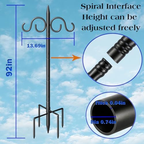 Shepherds Hooks for Outdoor, 92'' Heavy Duty Bird Feeder Pole, Adjustable Metal PolesMetal Poles for Bird Feeders, Plant Hangers, Solar Lights, Outdoor Decor