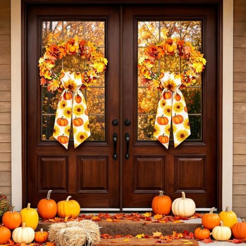 PHOGARY Fall Wreath Sash for Front Door Linen Porch Garland Home Decor
