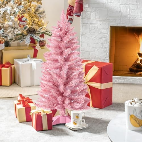 4ft Artificial Christmas Tree, Mini Xmas Pine Tree with 4-Leg Stable Plastic Base, Small Tabletop Christmas Tree for Home Office Holiday Party Indoor Decoration