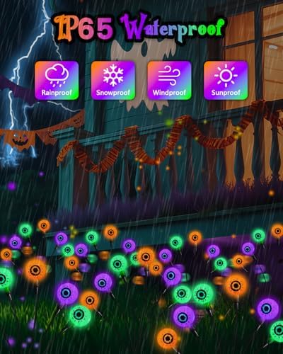 Solar Halloween Eyeball Lights Outdoor 6Pack, 36LED Purple Orange Green