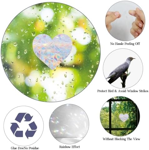 45PCS Heart Valentine's Day Window Clings Anti-Collision To Save Birds From Window Collisions, Non Adhesive Prismatic Window Clings