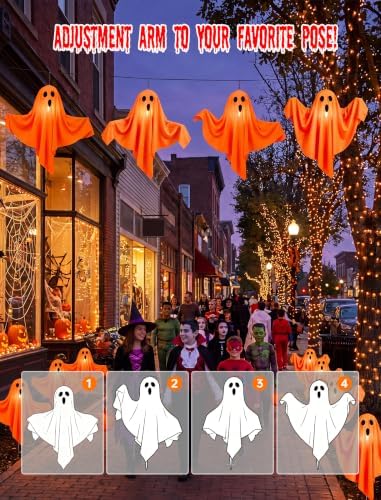 11.5FT Halloween Ghost Pathway Lights Outdoor, 4 Pack Orange Walkway lights