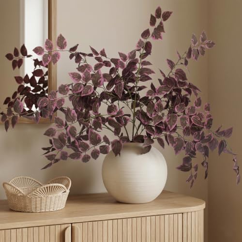 Daynight 6 Pcs Fall Artificial Eucalyptus Stems, 35″ Silk Faux Foliage Branches, Autumn Greenery Stems for Thanksgiving Halloween Farmhouse Table Centerpiece DIY Decor (6, Burgundy)