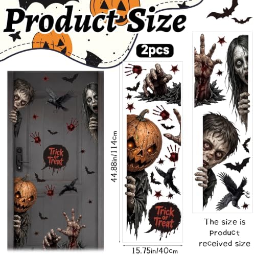 44.88 x 15.75 in Halloween Door Decals Zombie Bloody Handprint Stickers