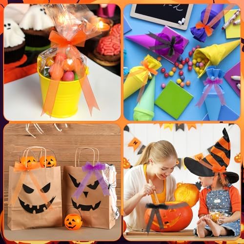 DECYOOL 4 Rolls 200 Yards Halloween Ribbon, Black and Orange Organza Set
