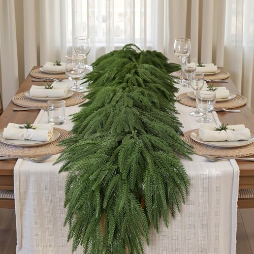 2PCS 6FT Christmas Garland, Artificial Real Touch Norfolk Pine Garland