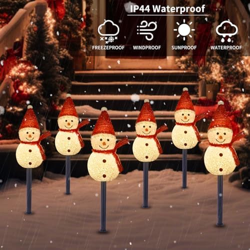 Solar Christmas Snowman Pathway Lights Outdoor Decoration, 3 Pack
