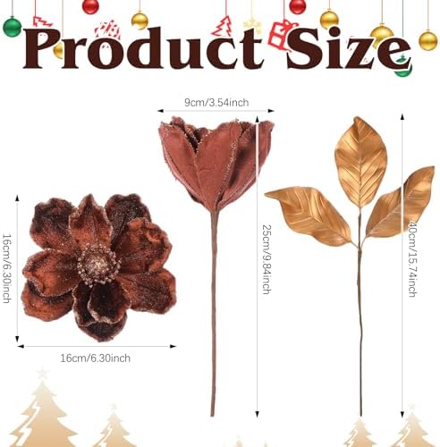 12 Pcs Christmas Magnolia Picks Set Magnolia Flower Leaves, Brown