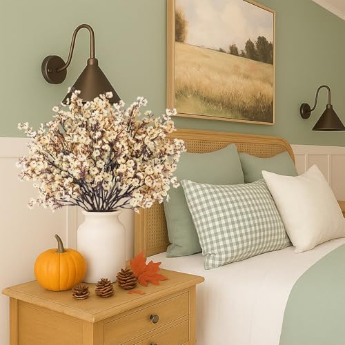 Uieke 6 Pcs Artificial Flowers Baby Breath Faux Champagne Artificial Gypsophila Bouquet Fake Silk Flowers Real Touch for Home Office Kitchen Wedding Wall DIY Room Farmhouse Décor