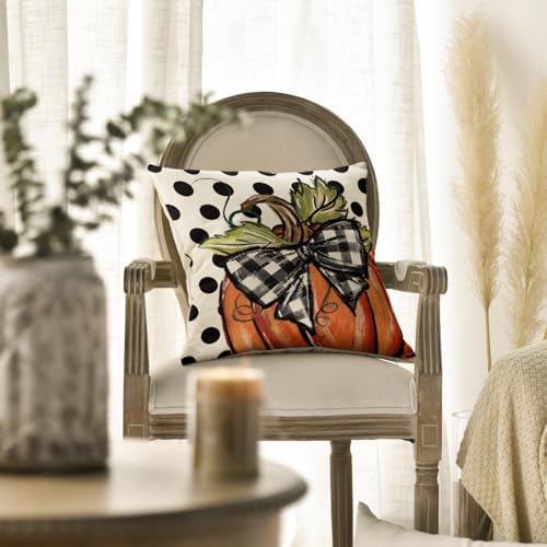 AVOIN colorlife Fall Polka Dot Pumpkin Pillow Covers 18x18 Inch Set of 2