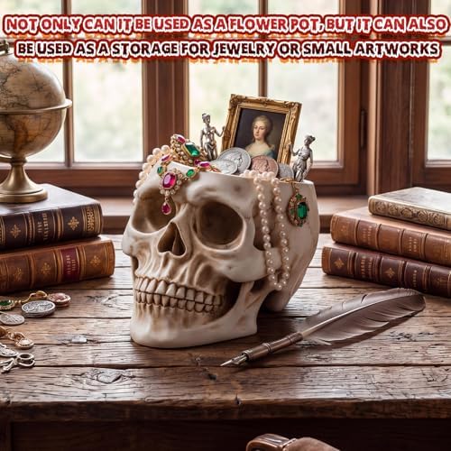 2 Pack Halloween Skull Planter, Antique White, Minimalist