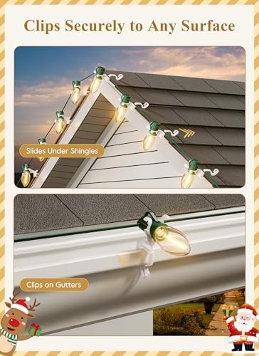 Christmas Light Clips, Shingle Gutter Clips for C7 C9 Lights, 200 Pack