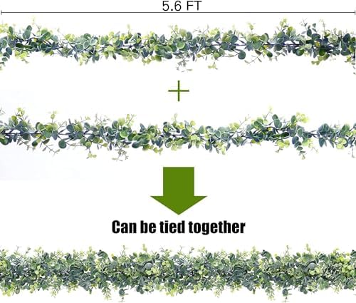 Sggvecsy Artificial Eucalyptus Garland 6 Pack Fake Eucalyptus Greenery Garland Faux Hanging Plants Artificial Vines, 5.6 Feet/Strand for Wedding Backdrop Arch Wall Table Party Outdoor Festival Decor