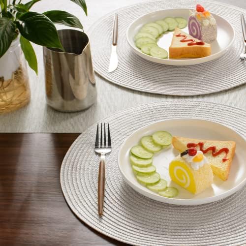 FunWheat Round Braided Placemats Set of 8 Place Mats for Dining Table Woven Washable Non-Slip Table Mats 15 Inch(Cream White,8pcs)
