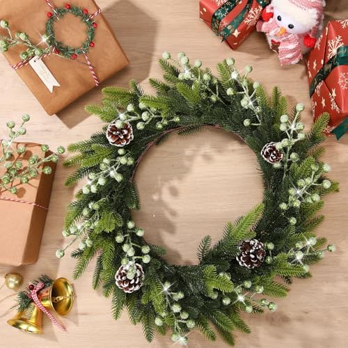 Geosar 30 Pieces Artificial Christmas Berry Picks with Snowflake Glitter Holly Berry Stems for Christmas Tree Ornaments Vases DIY Crafts Wedding Party Holiday Decor(Glitter Green)