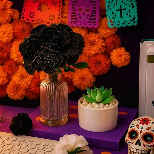 Waydress 20 Pcs Artificial Marigold Flowers Halloween,Black
