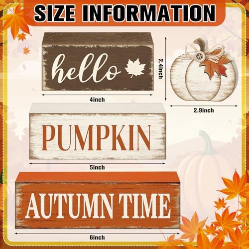 Yousoontic 4 Pcs Fall Pumpkin Maple Leaf Figurines, Rustic Farmhouse Decor