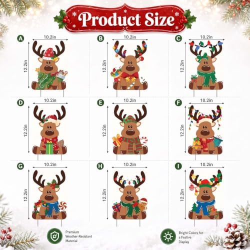 Weysat 9 Pcs Reindeer Christmas Yard Signs with Stakes, Elk Decoration