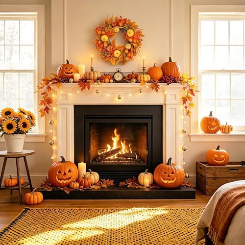 19inch Fall Wreaths Front Door Decor for Thanksgiving Autumn Home Outdoor