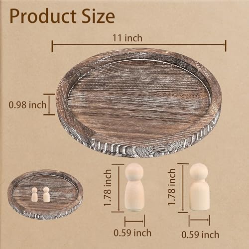 11 Inches Round Wooden Tray Decor, Brown Decorative Trays