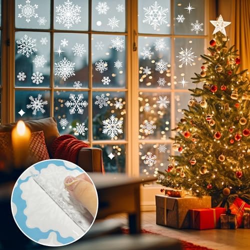NEWMIAO 438Pcs Snowflake Window Cling Stickers for Christmas Decorations, 10 Sheets Christmas Window Clings of Different Shapes Xmas Decals for Glass Home Decor Indoor and Outdoor Party Supplies