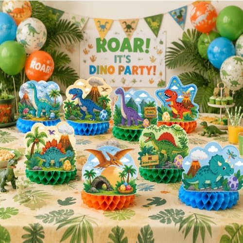 Dinosaur Birthday Decorations - 9 PCS Dinosaur Honeycomb Table Centerpieces